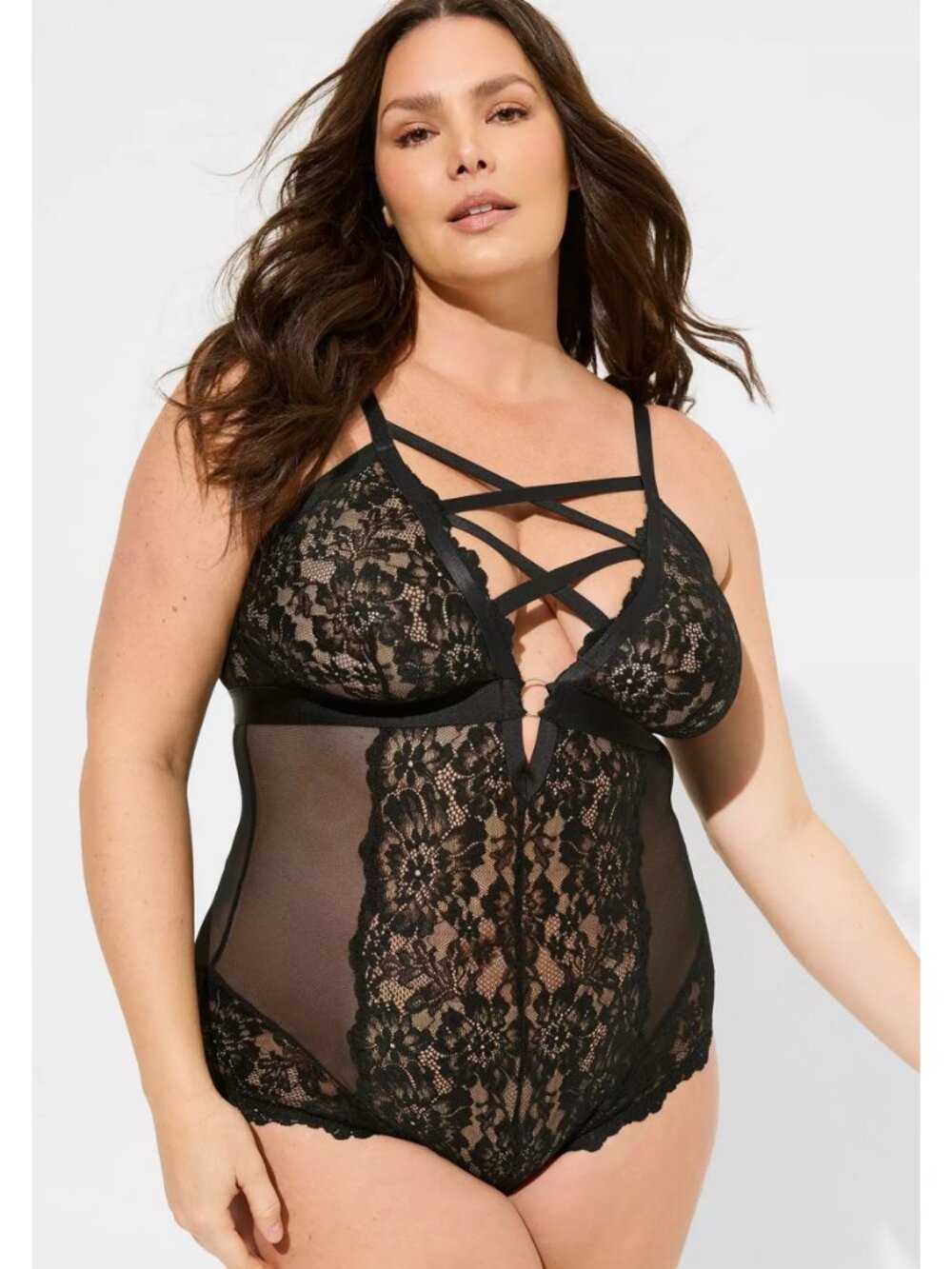 Torrid Black Lace Strappy Teddy Bodysuit  Lingerie Size 2x